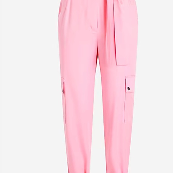 Express Ladies Pink Satin High Waisted Belted Cargo Joggers NWT Size 14R - Picture 6 of 8